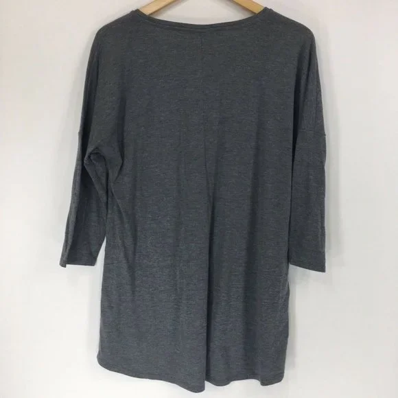 Apt 9 L Large Blouse Gray Black Floral Felt Sequin Print Dolman Drop Sleeve Grey - Picture 5 of 6